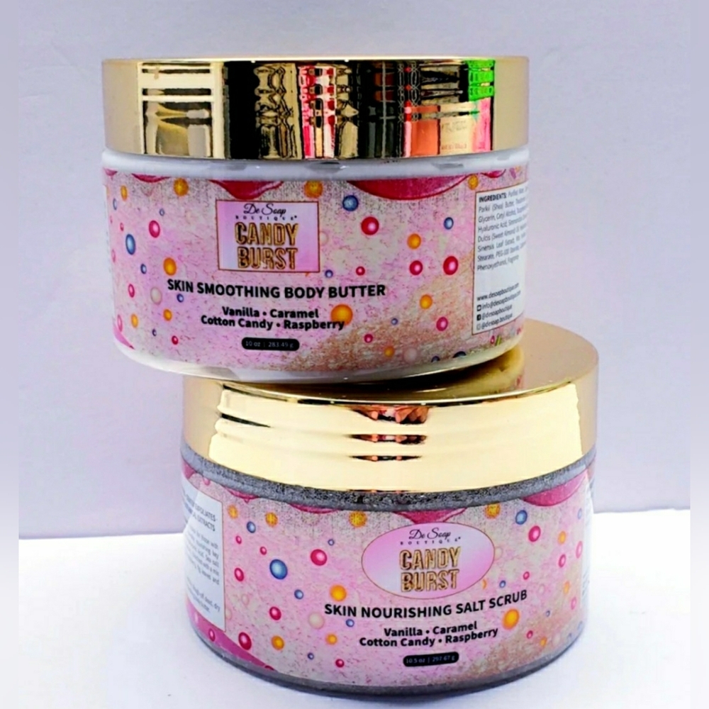 De Soap Boutique CANDY BURST Exotic Skin Smoothing Body Butter and Salt Scrub
